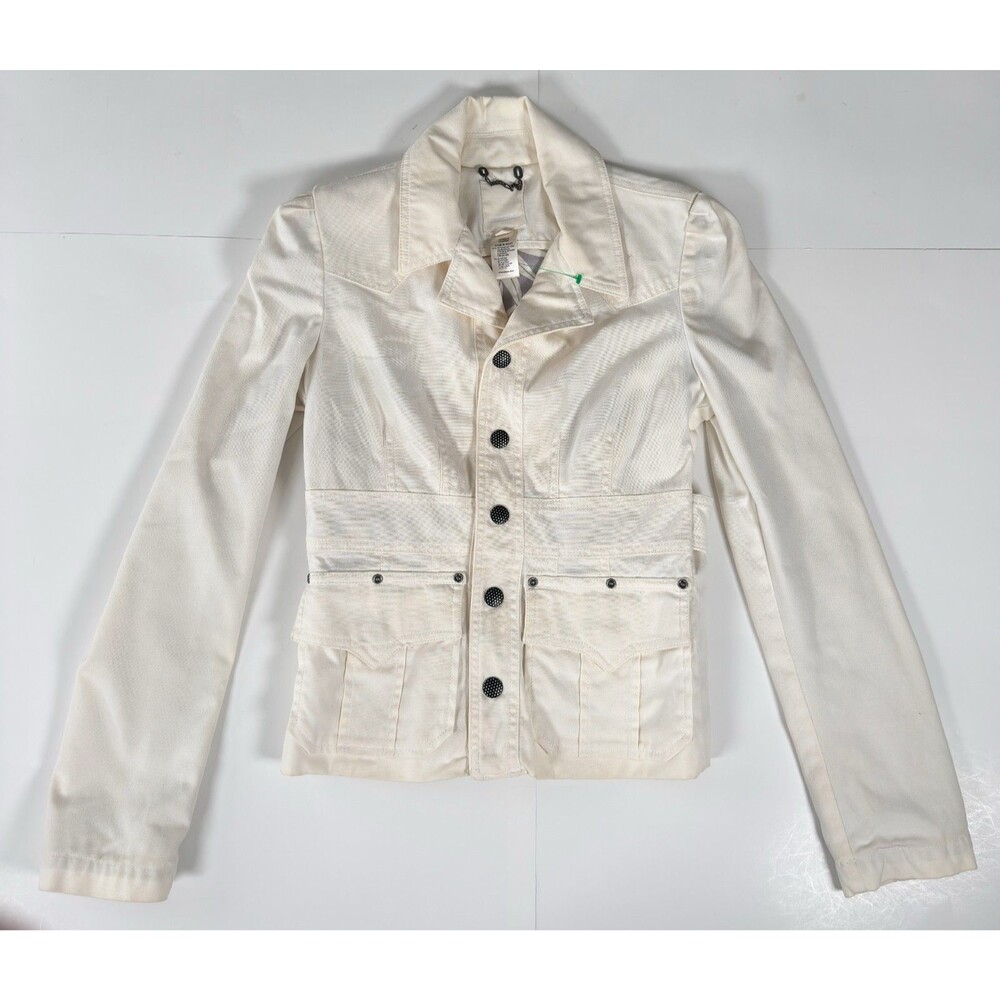 Diesel Women's White Button Up Military Jeans Jacket Size Medium